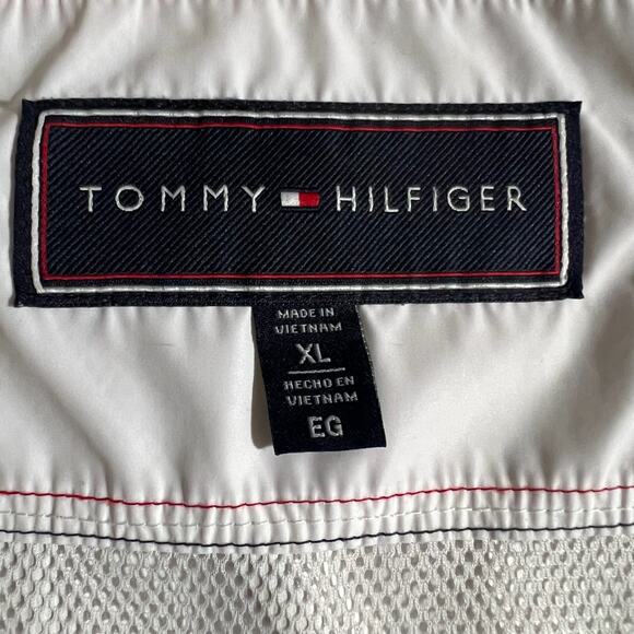 Tommy Hilfiger White Hooded Rain Jacket XL | Logo Sleeve Preppy Windbreaker Coat - Picture 8 of 11